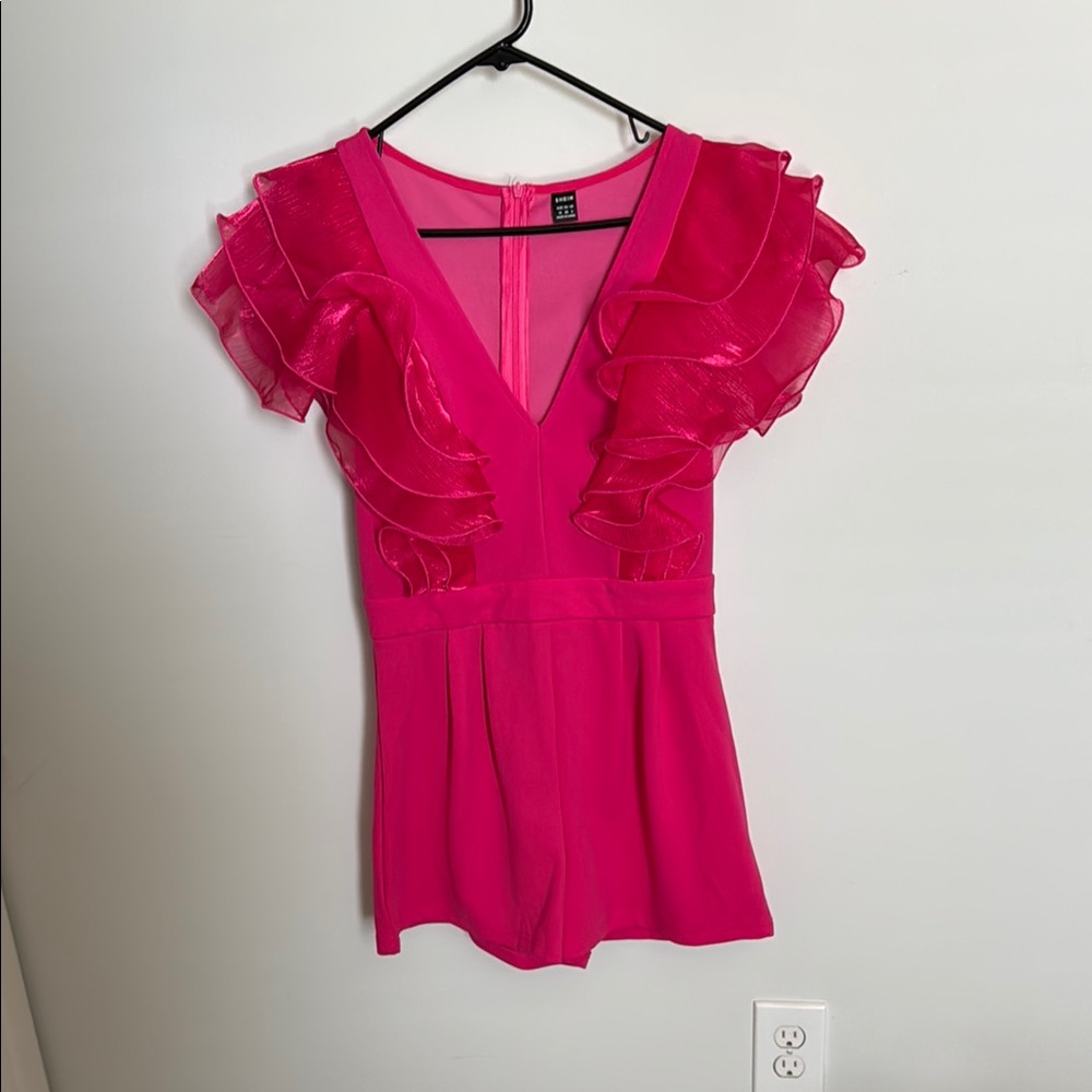 SHEIN Pink Ruffled Cap Sleeve Bodysuit